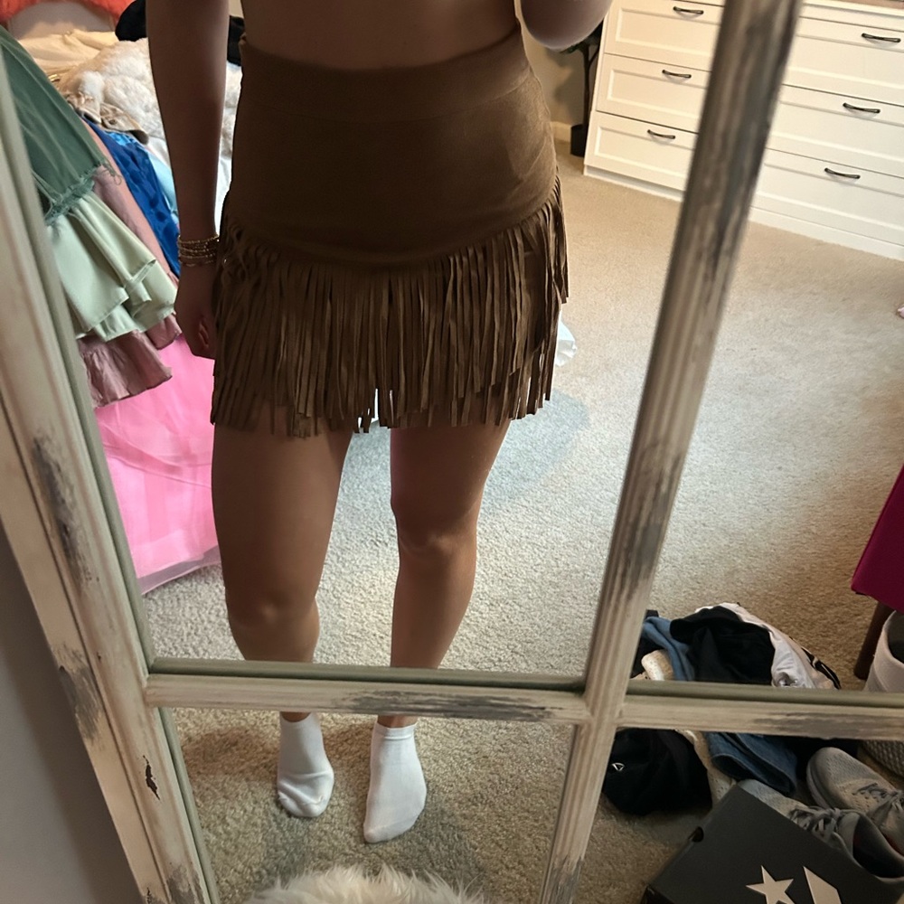 Altar'd State Brown Ruffled Mini Skirt for Night Out